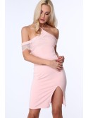 Dress with a tie around the neck, light pink ZZ312 - Online store - Boutique